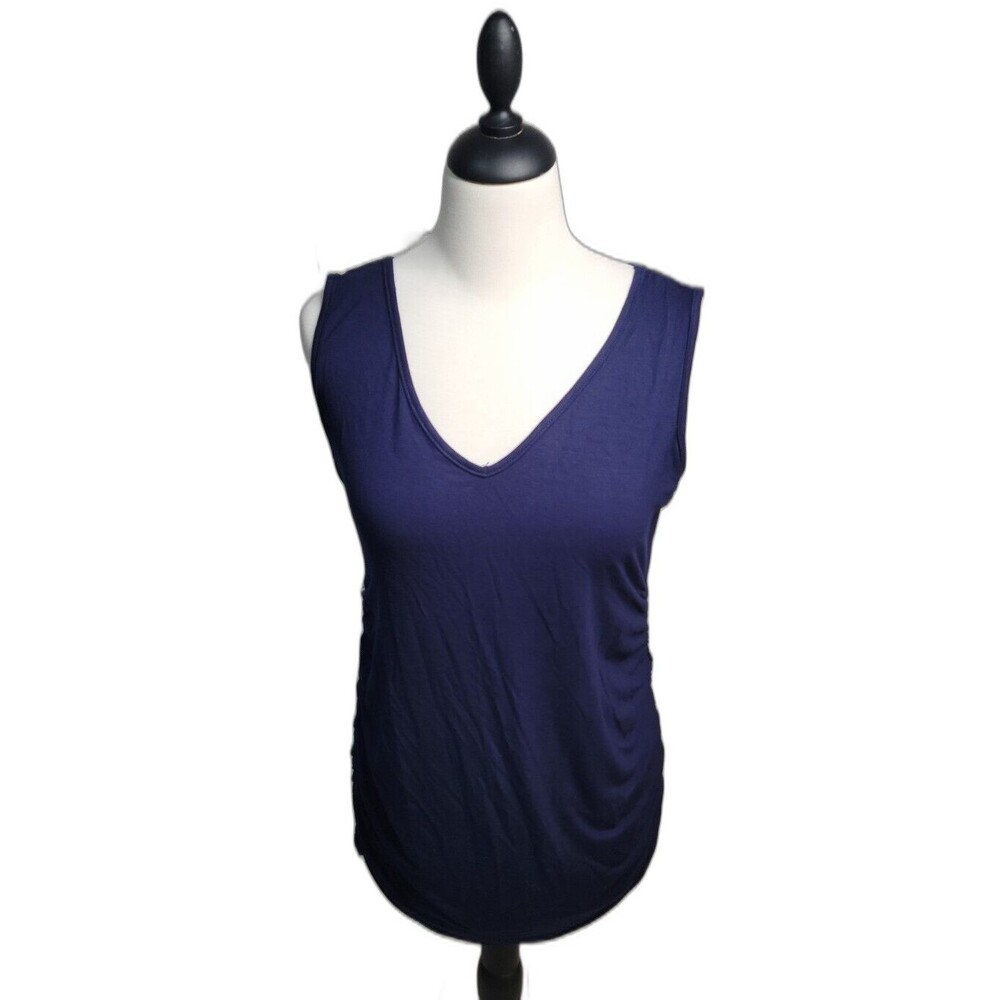 Kimi + Kai Maternity Women's Navy Lace Back Tank Sleeveless Sz Med Ruched V Neck